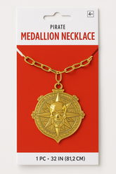 Pirate Compass Skull Medallion Necklace - 32" Gold Costume Accessory